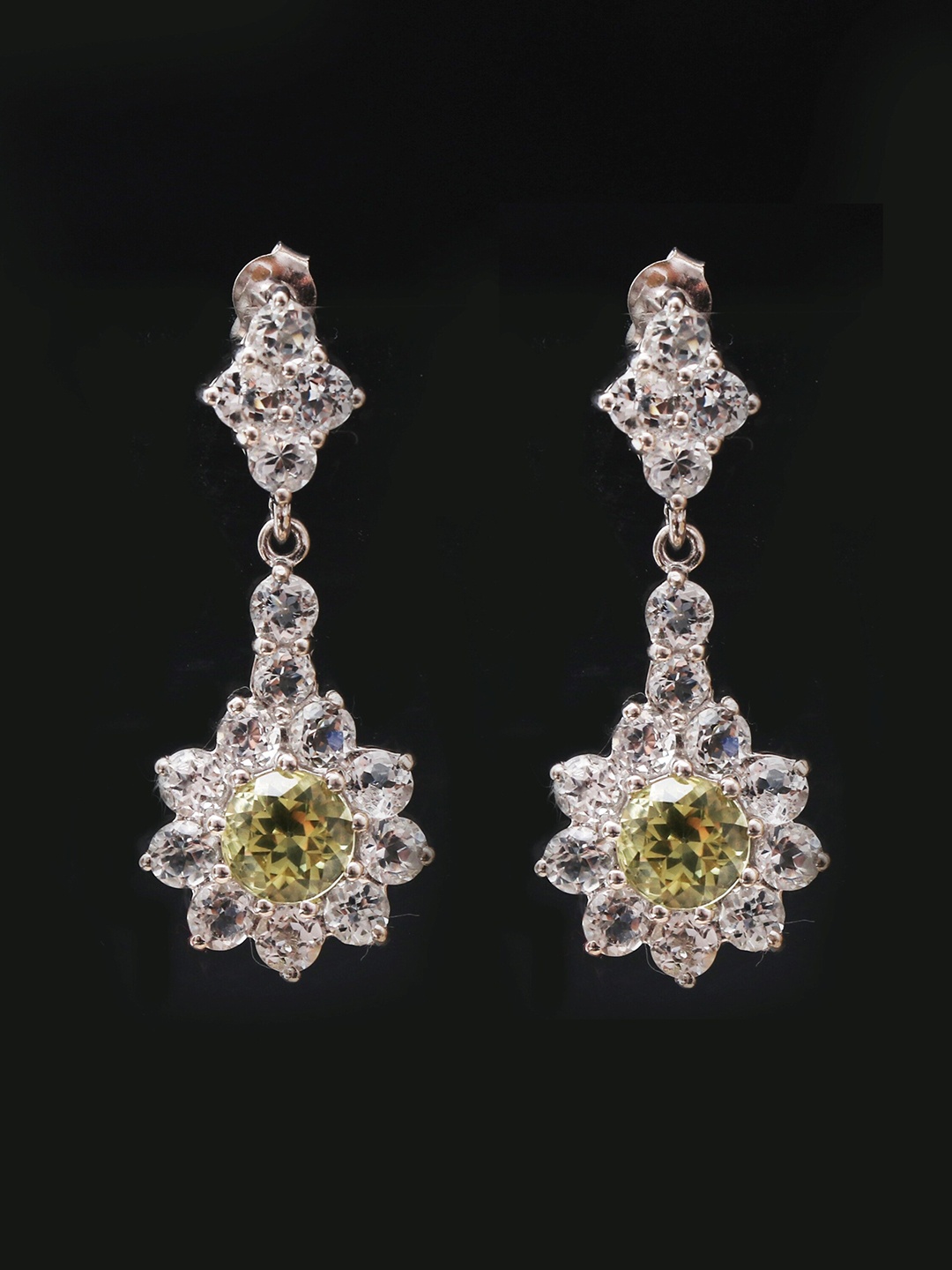 

HIFLYER JEWELS White & Yellow Topaz Rhodium-Plated Contemporary Drop Earrings