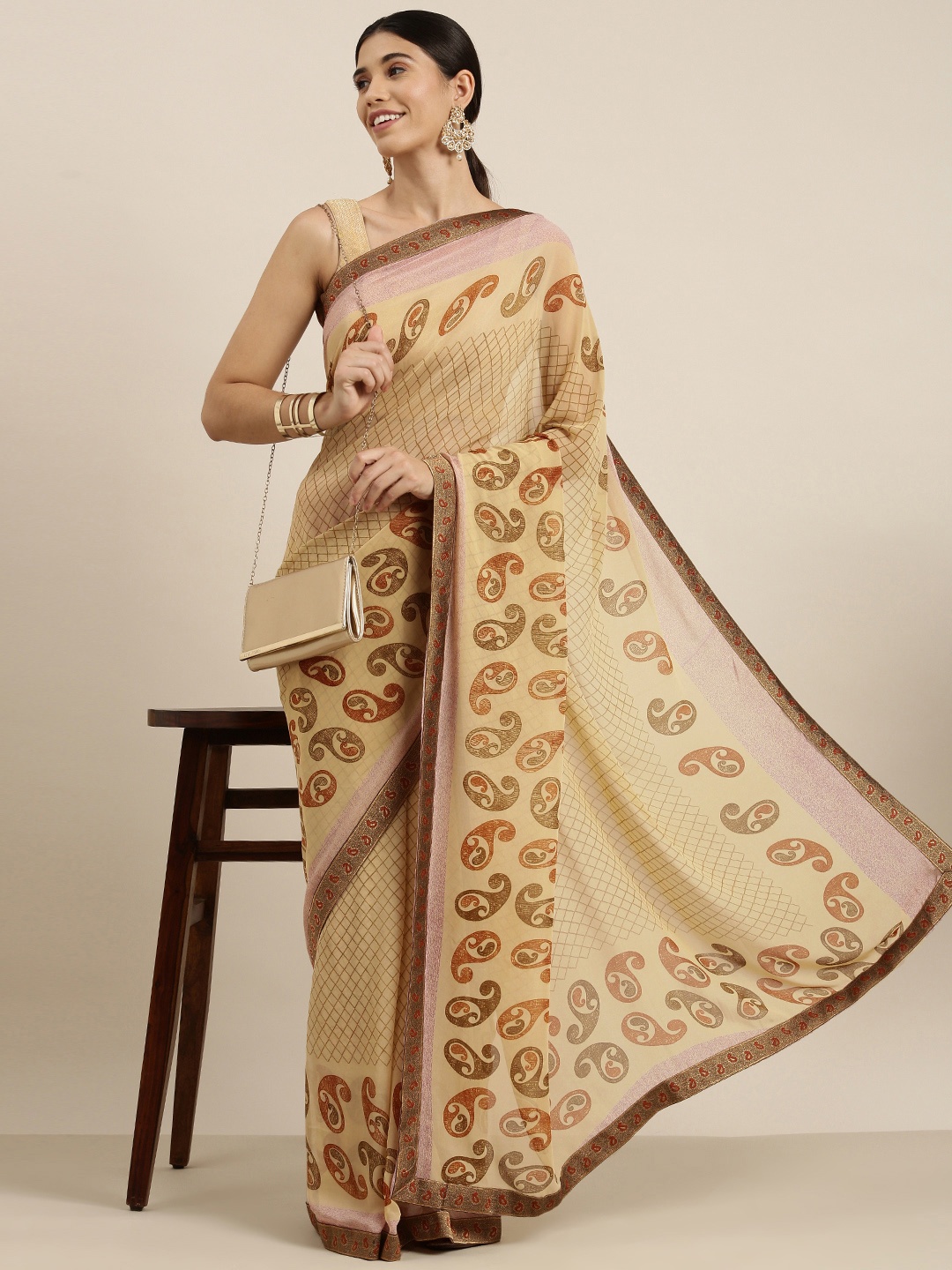 

Sangria Yellow Ethnic Motifs Pure Georgette Saree