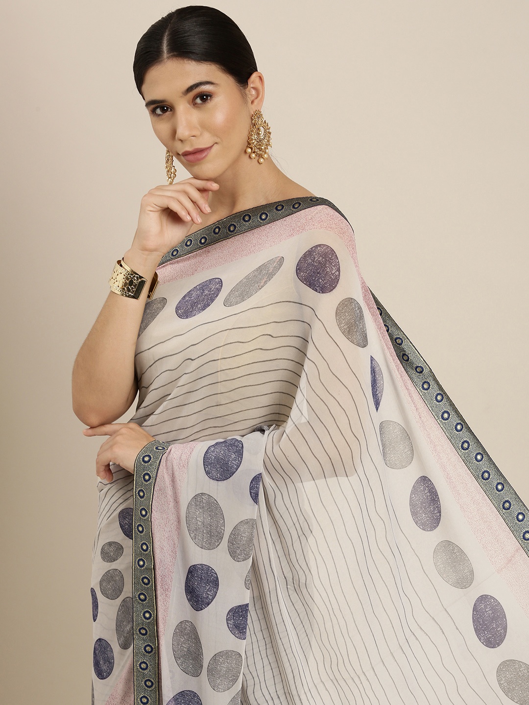 

Sangria Grey Striped Pure Georgette Saree