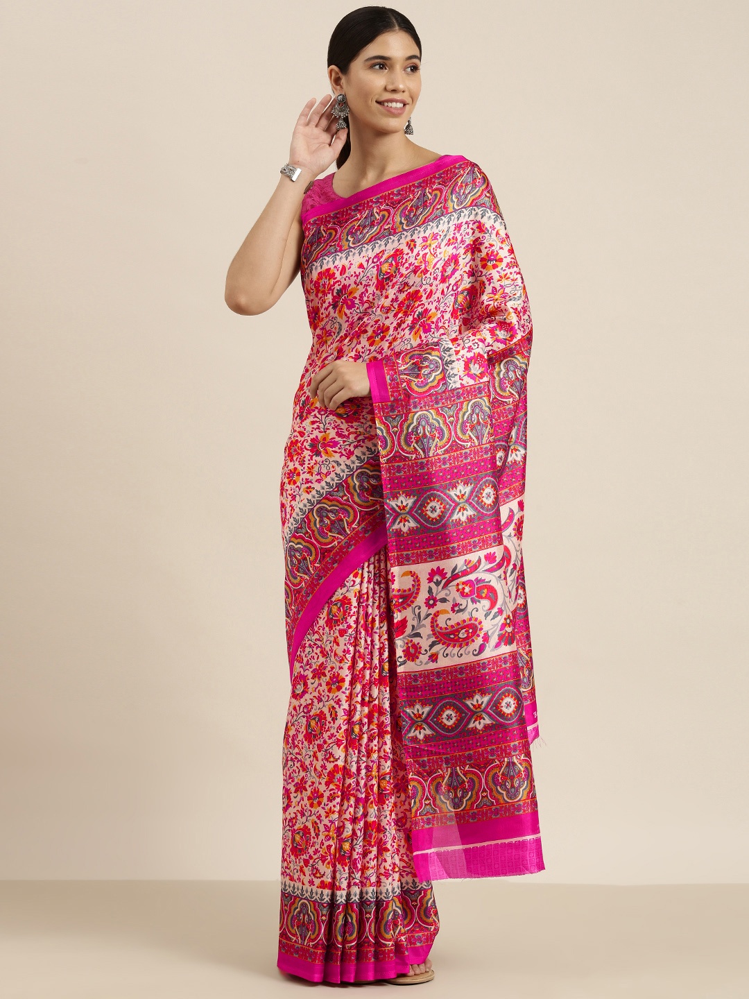 

Sangria Pink Printed Floral Saree