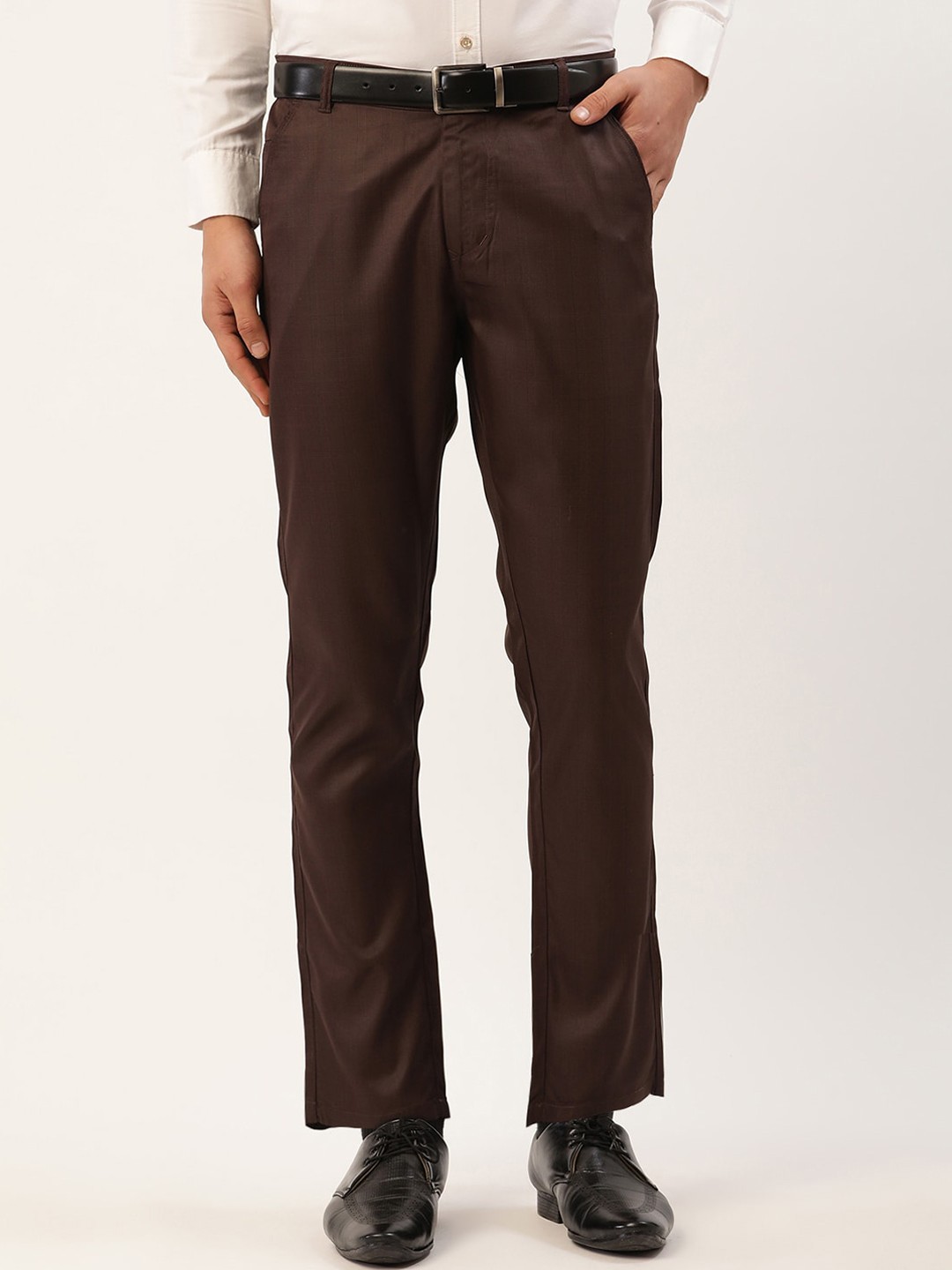 

JAINISH Men Coffee Brown Solid Slim Fit Easy Wash Formal Trousers