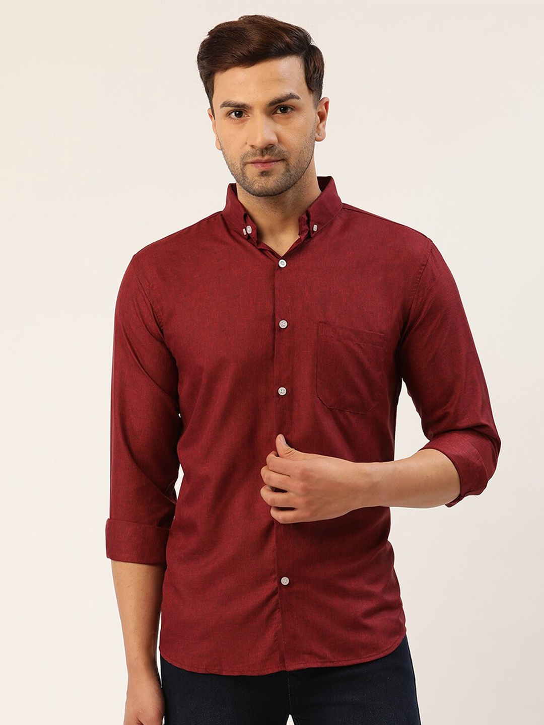 

JAINISH Men Maroon Smart Slim Fit Casual Shirt