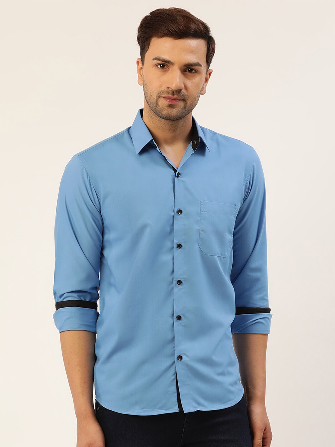 

JAINISH Men Blue Smart Slim Fit Cotton Casual Shirt