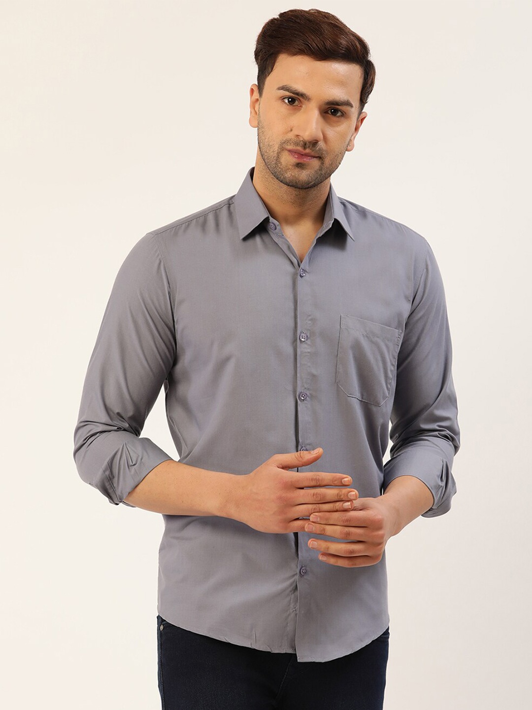 

JAINISH Men Grey Smart Slim Fit Cotton Casual Shirt