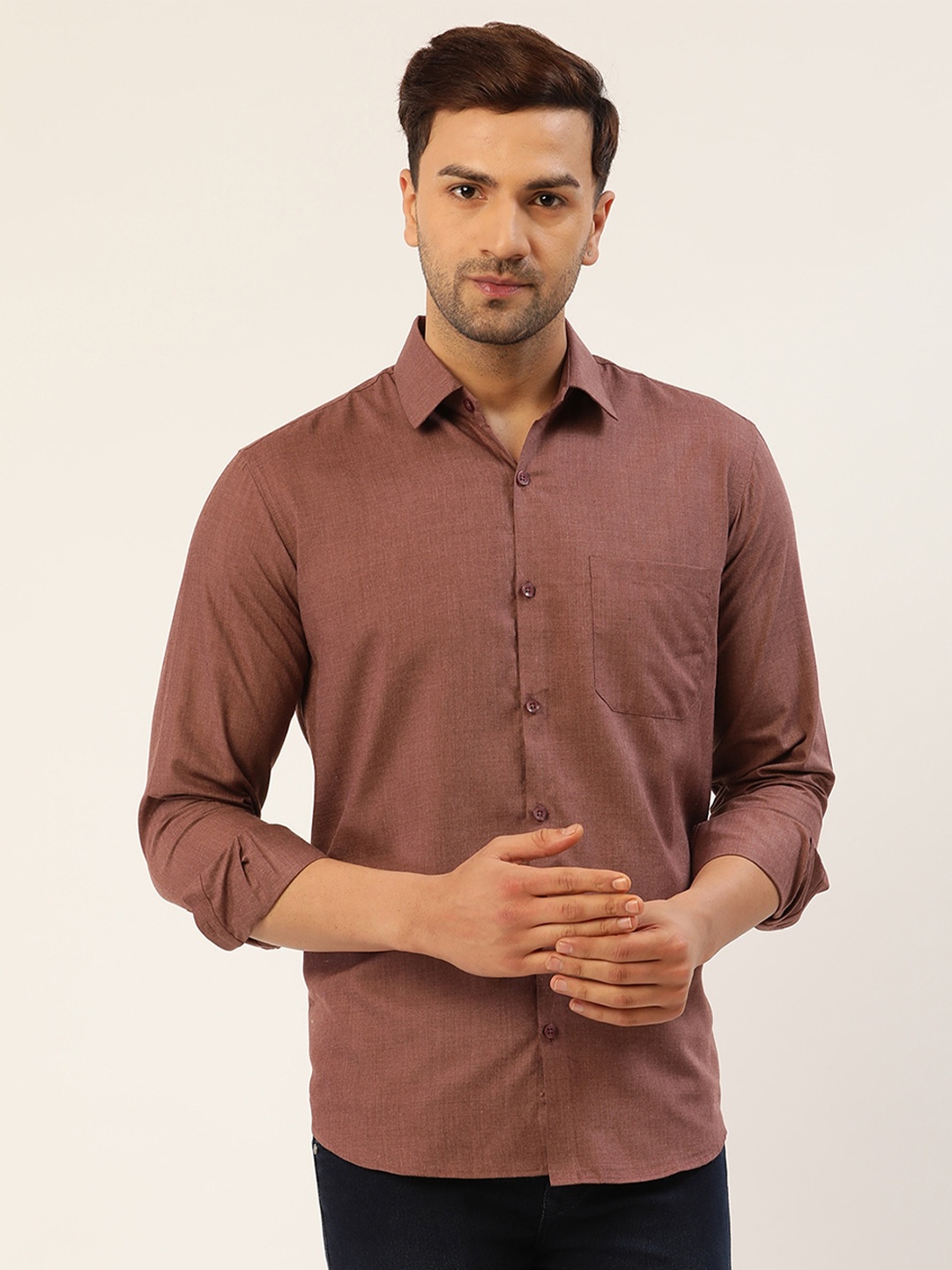 

JAINISH Men Brown Smart Slim Fit Pure Cotton Casual Shirt