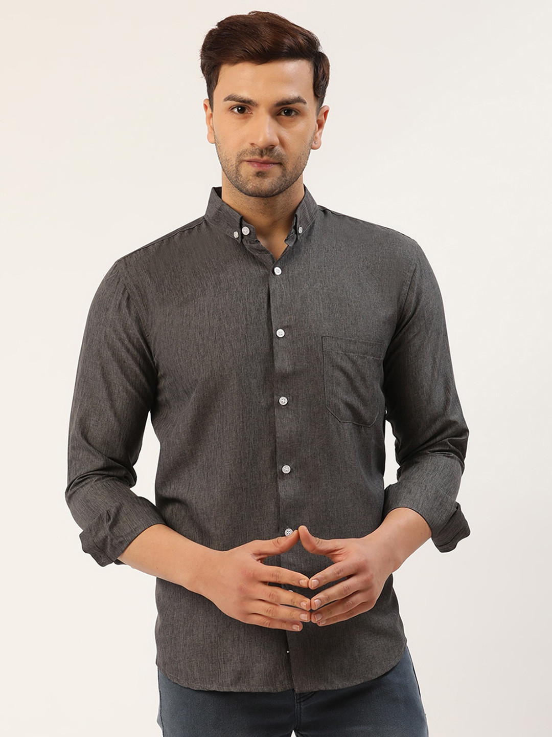 

JAINISH Men Charcoal Smart Slim Fit Casual Shirt
