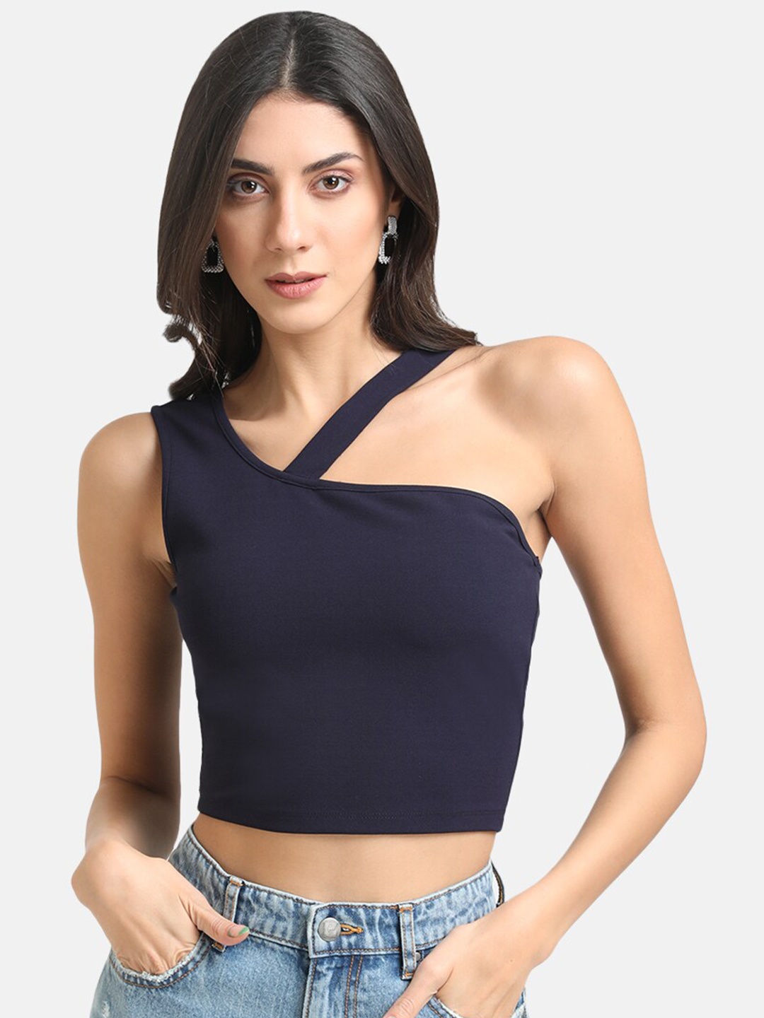 

Kazo Women Blue Solid One Shoulder Crop Top