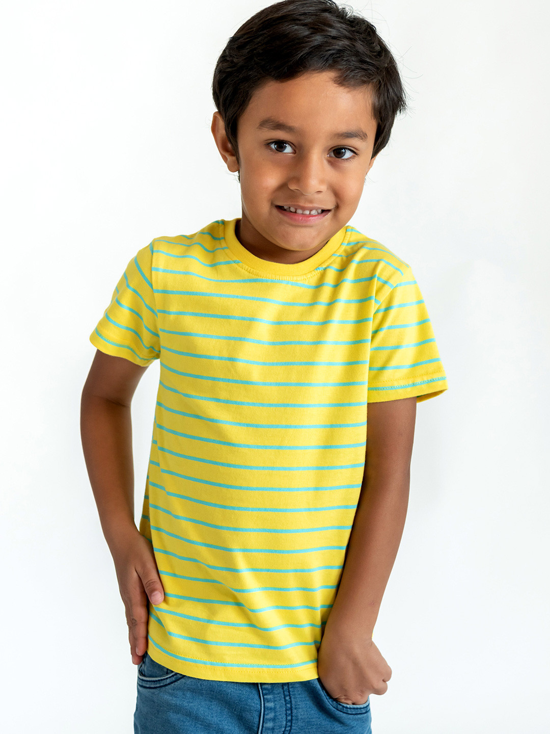 

Campana Boys Yellow Striped Pure Cotton T-shirt