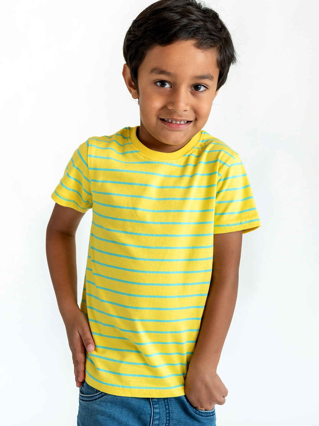 

Campana Boys Yellow Striped Pure Cotton T-Shirt