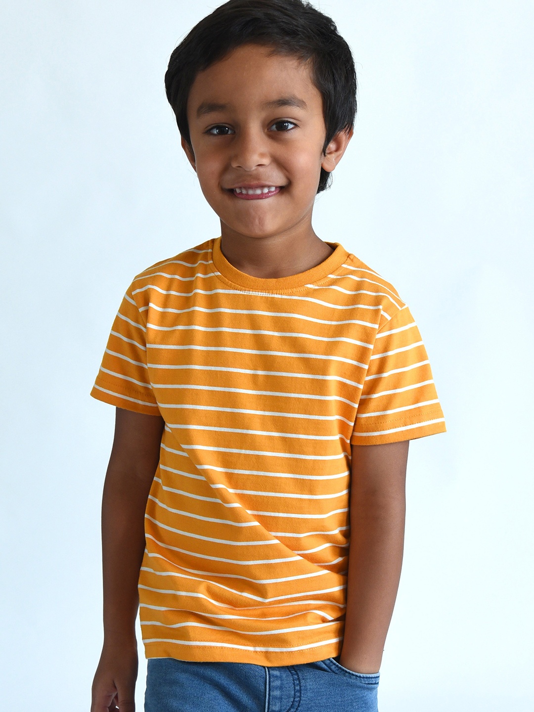 

Campana Boys Yellow Striped Pure Cotton T-shirt