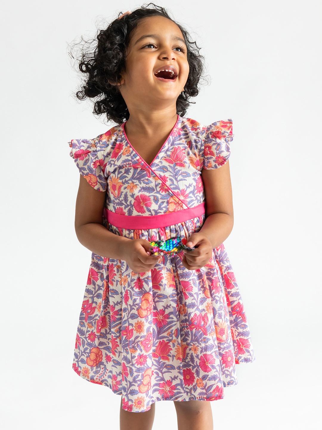 

Campana Girls Pink Floral Printed Fit & Flare Dress