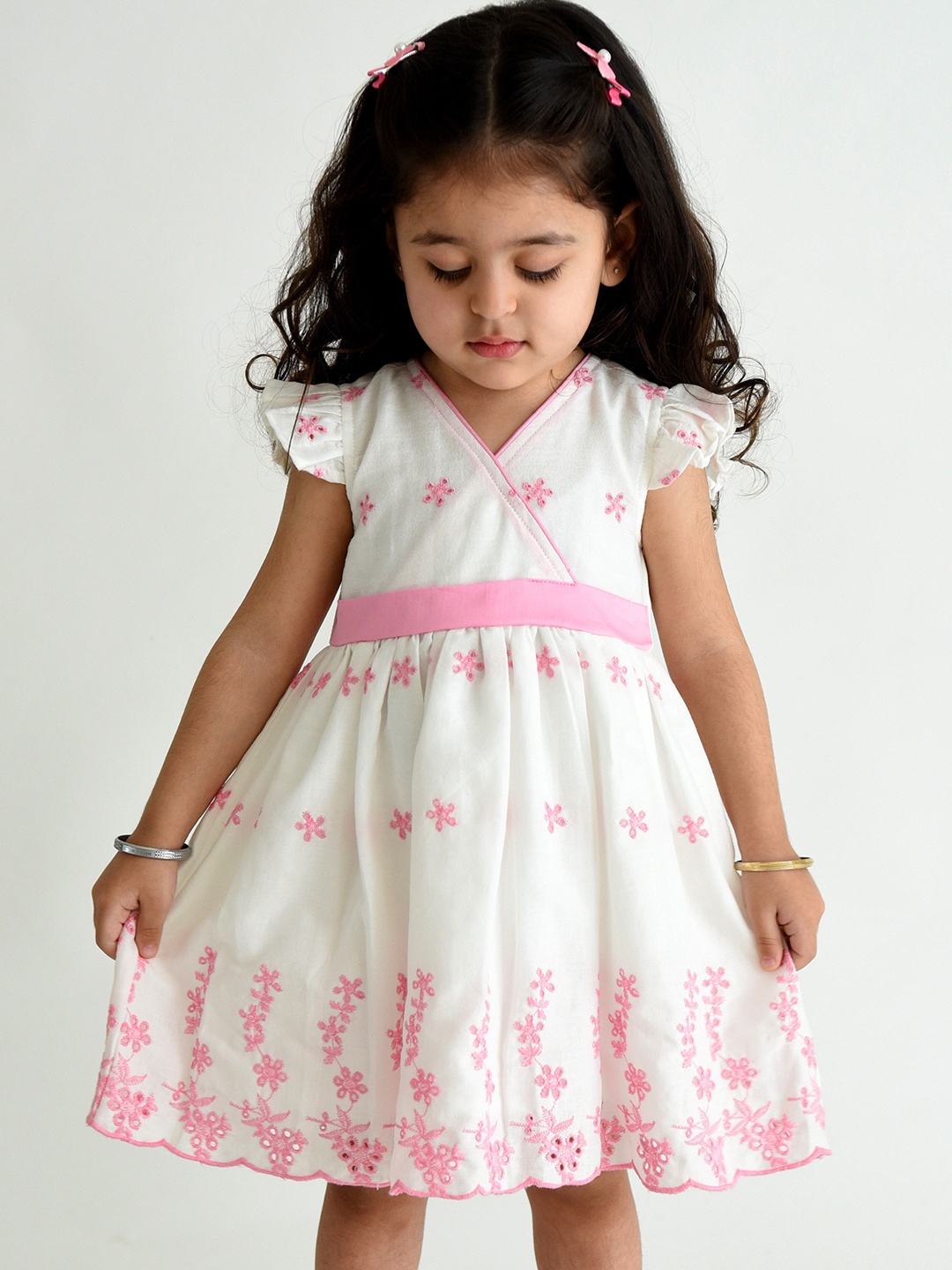 

Campana White & Pink Floral Cotton Dress