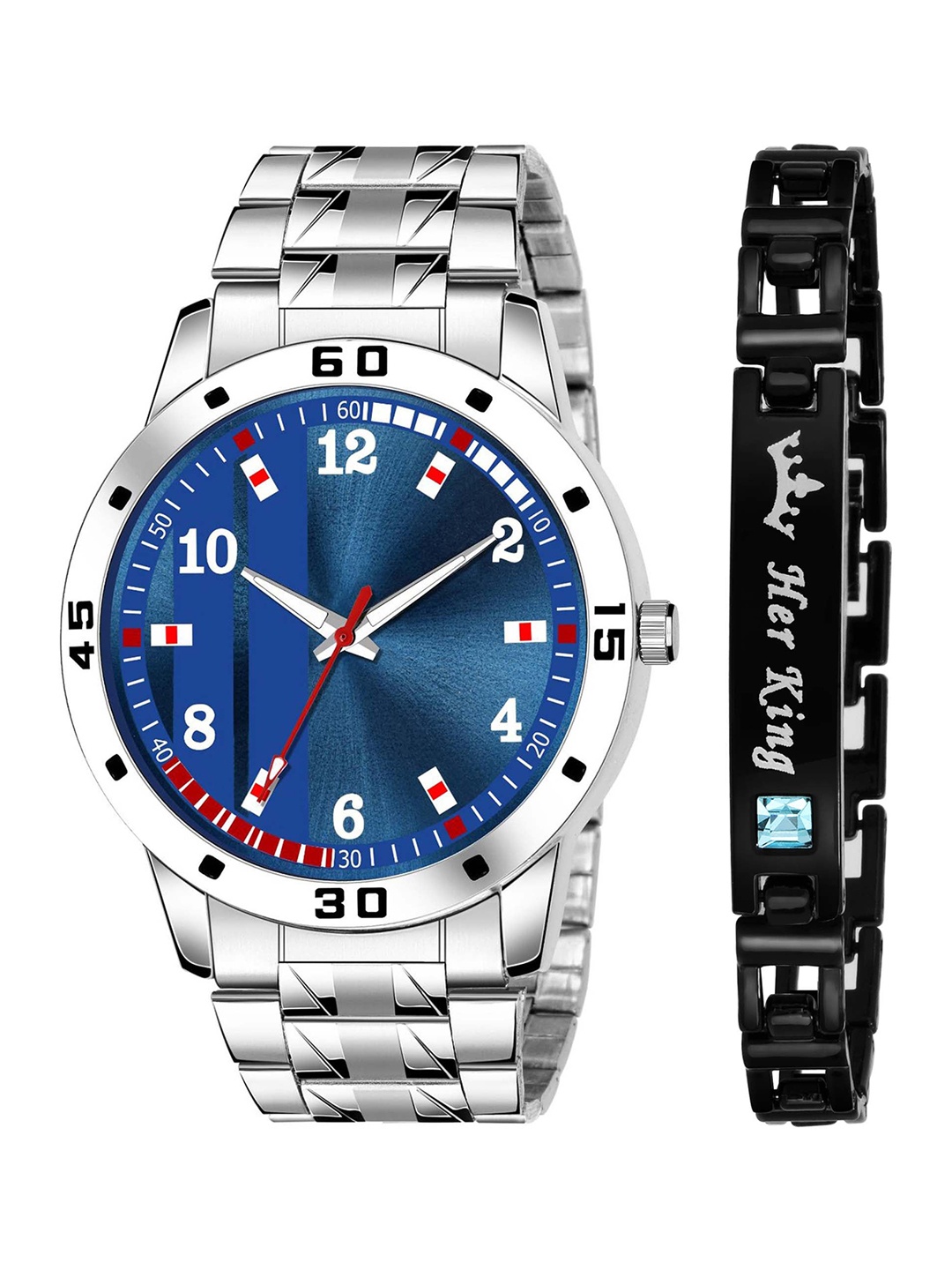 

HAPPY KHAJANA Men Blue Printed Dial & Silver-Toned Bracelet Style Straps Analogue Watch