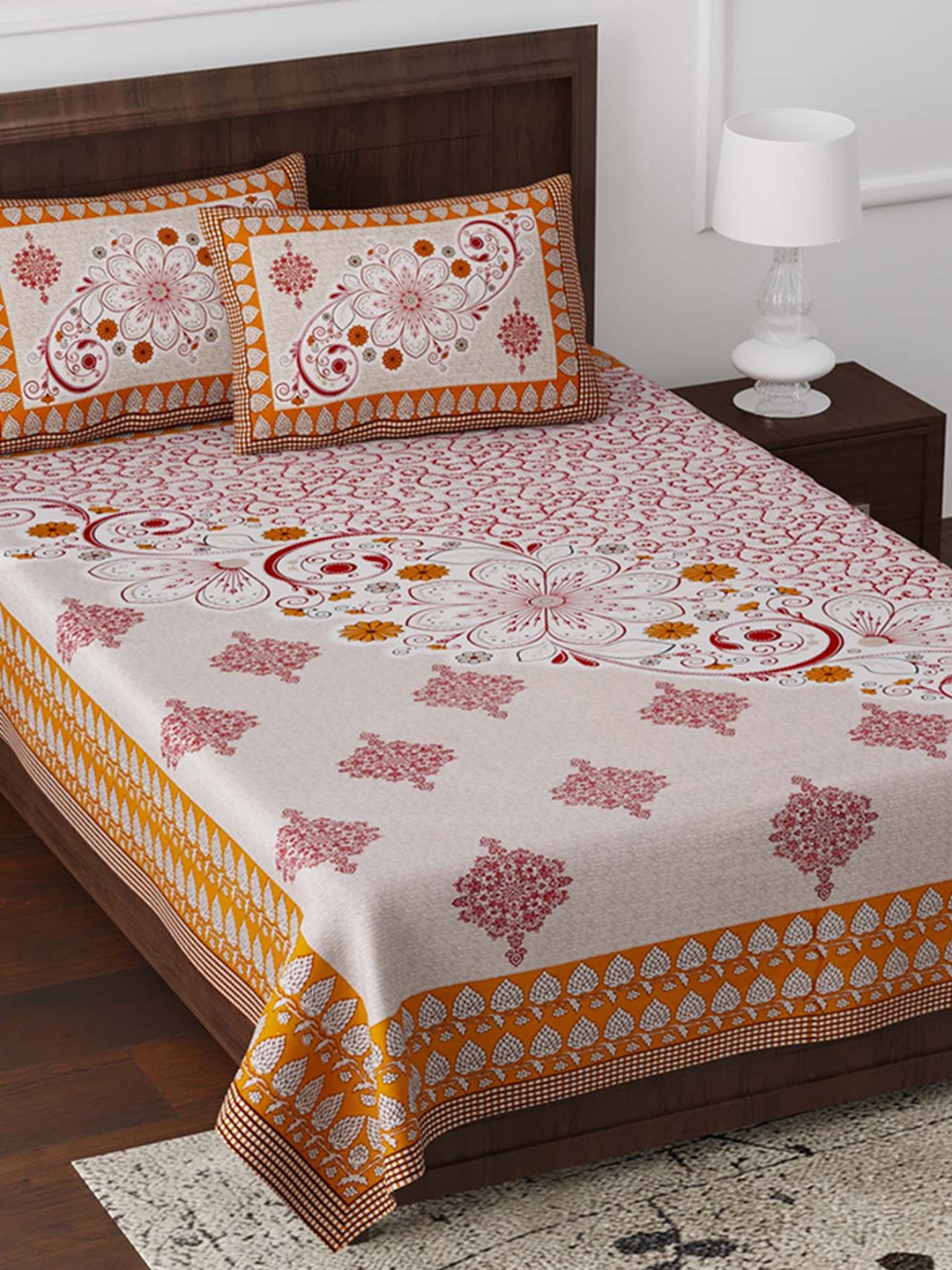 

JAIPUR FABRIC Brown & Maroon Ethnic Motifs 180 TC Single Bedsheet with 2 Pillow Covers