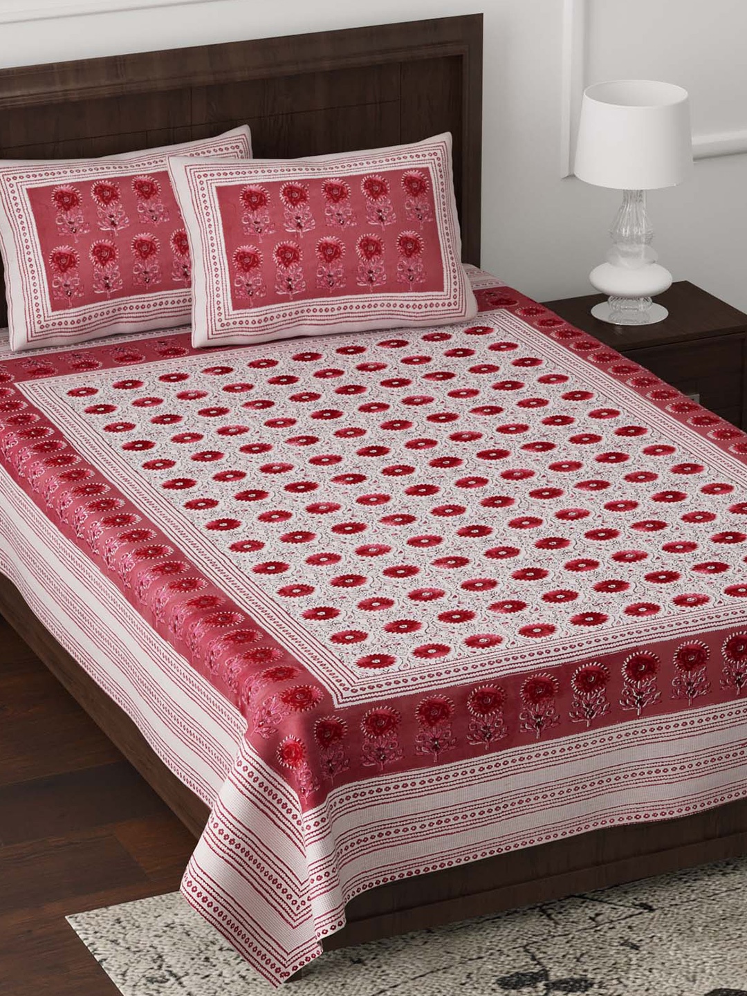 

JAIPUR FABRIC Pink Floral 180 TC Single Bedsheet with 2 Pillow Covers