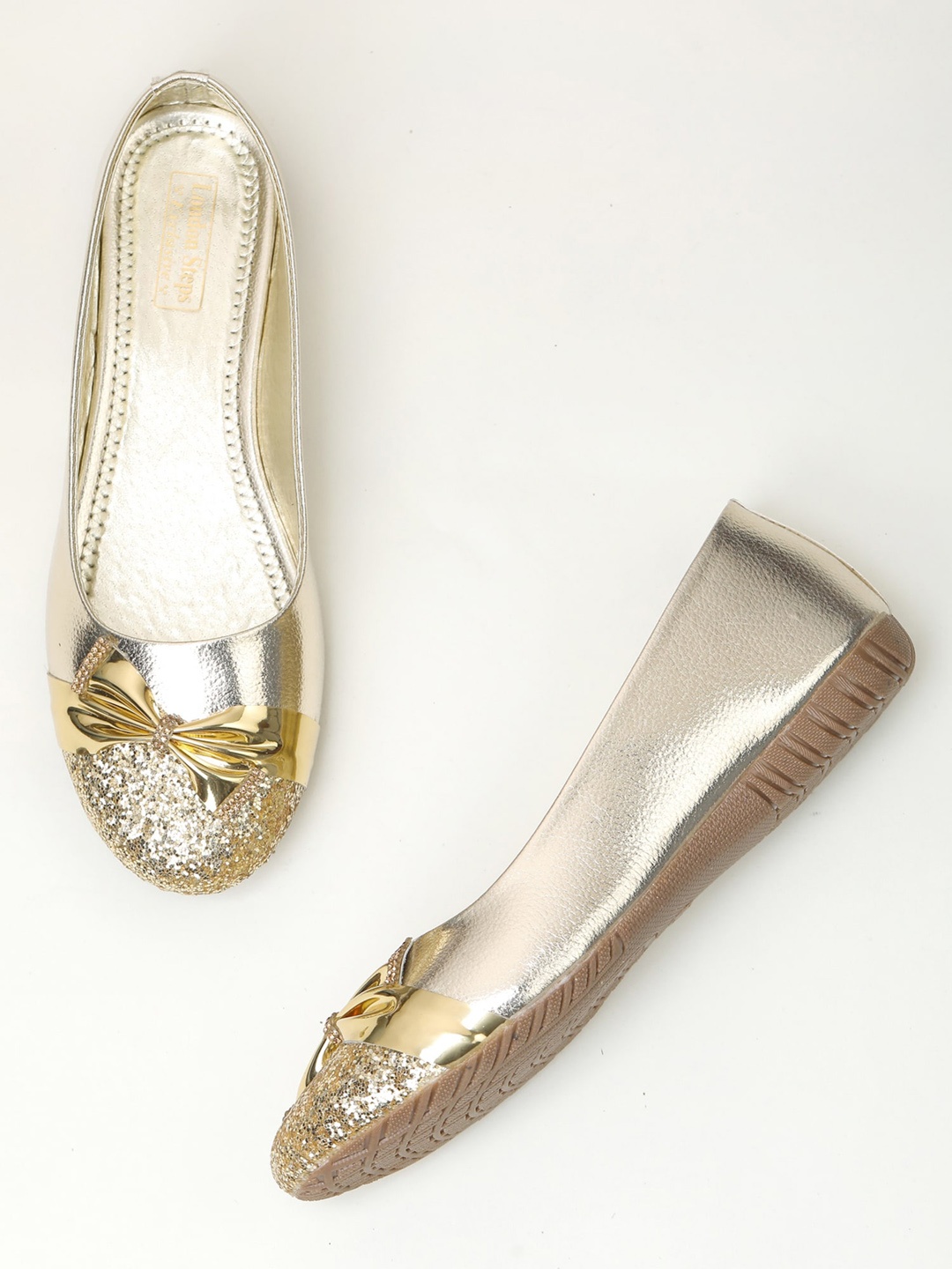 

LONDON STEPS Women Gold-Toned Ballerinas with Bows Flats