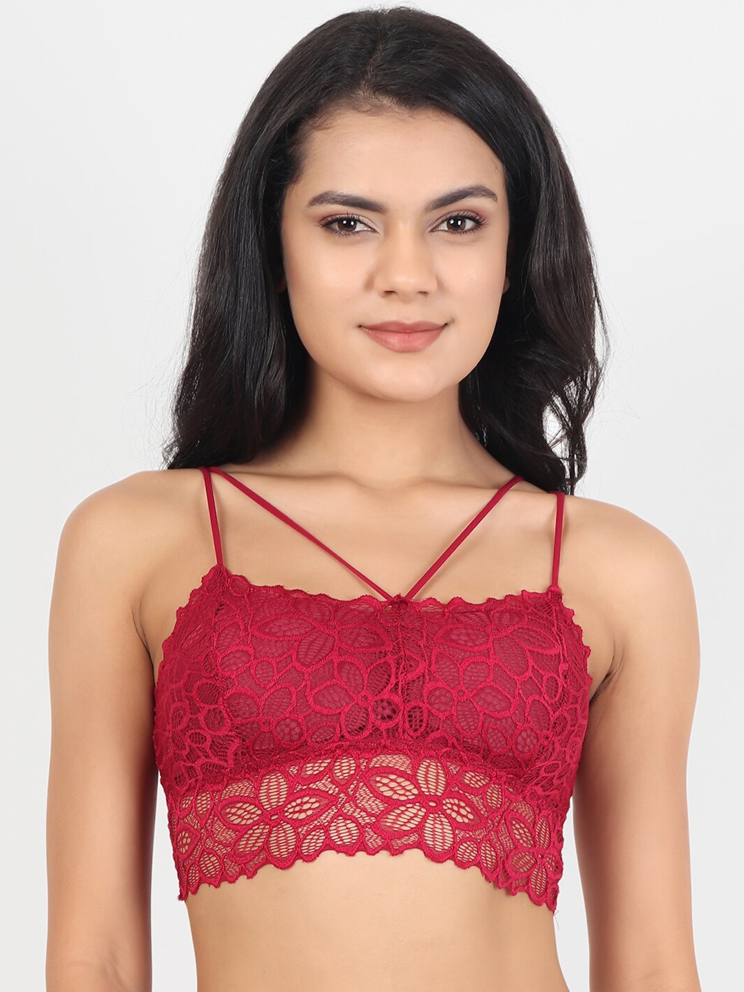 

Lebami Maroon Floral Bralette Bra 527_Wwine_32B