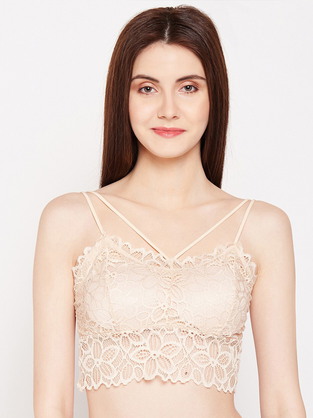 

Lebami Beige Floral Lace Cotton Bralette Bra - Rapid Dry Removable Padding