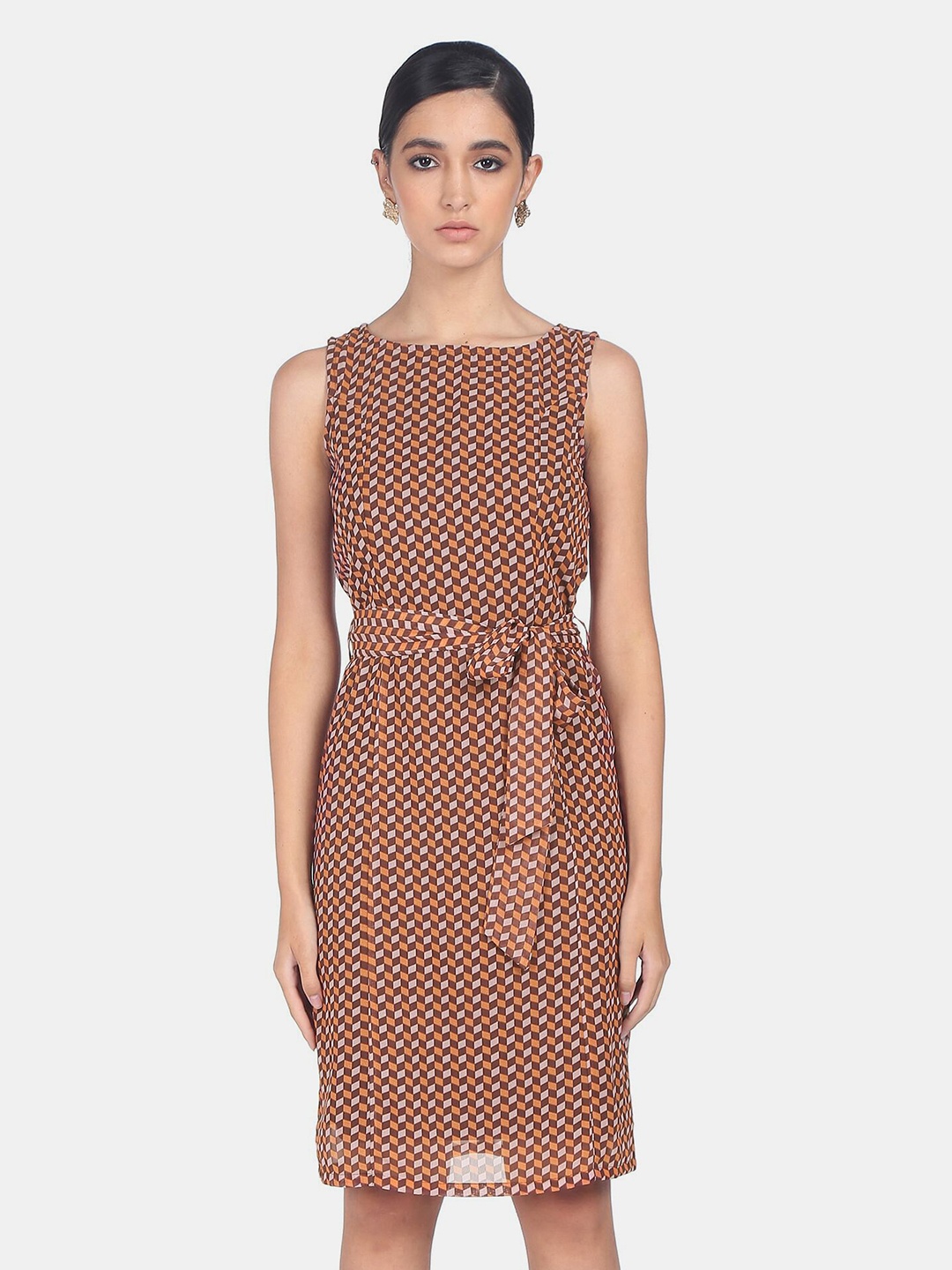 

SHFFL Brown Printed Sheath Dress