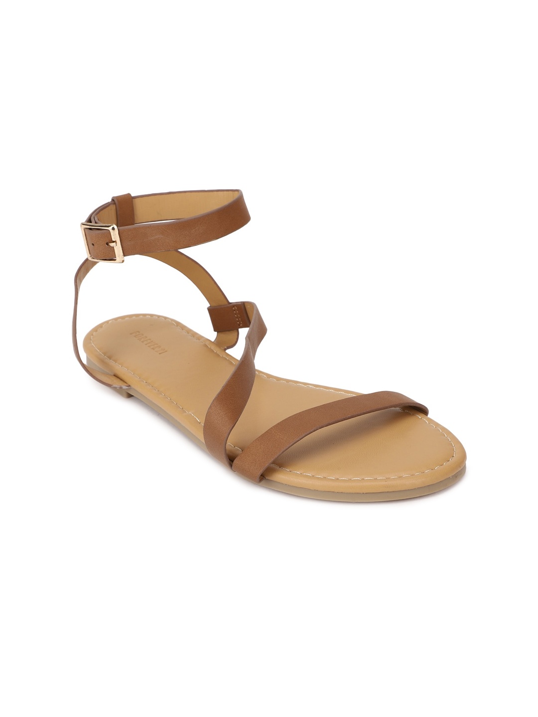 

FOREVER 21 Women Brown Open Toe Flats with Buckles