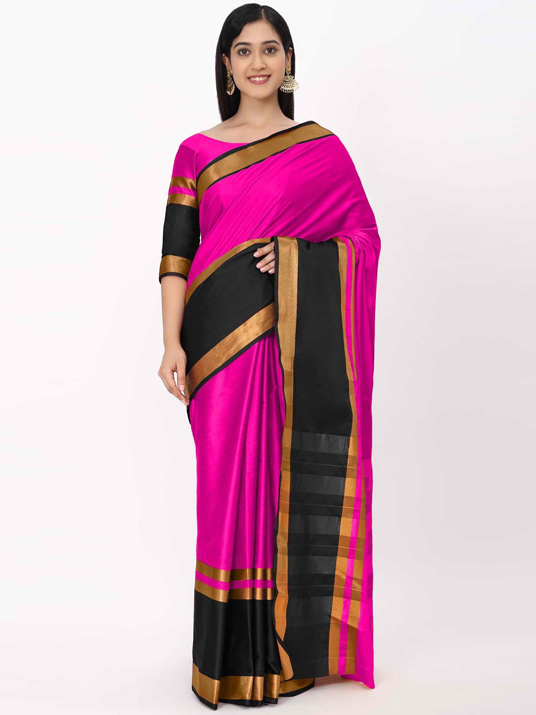 

KALINI Pink & Black Zari Silk Cotton Mysore Silk Saree