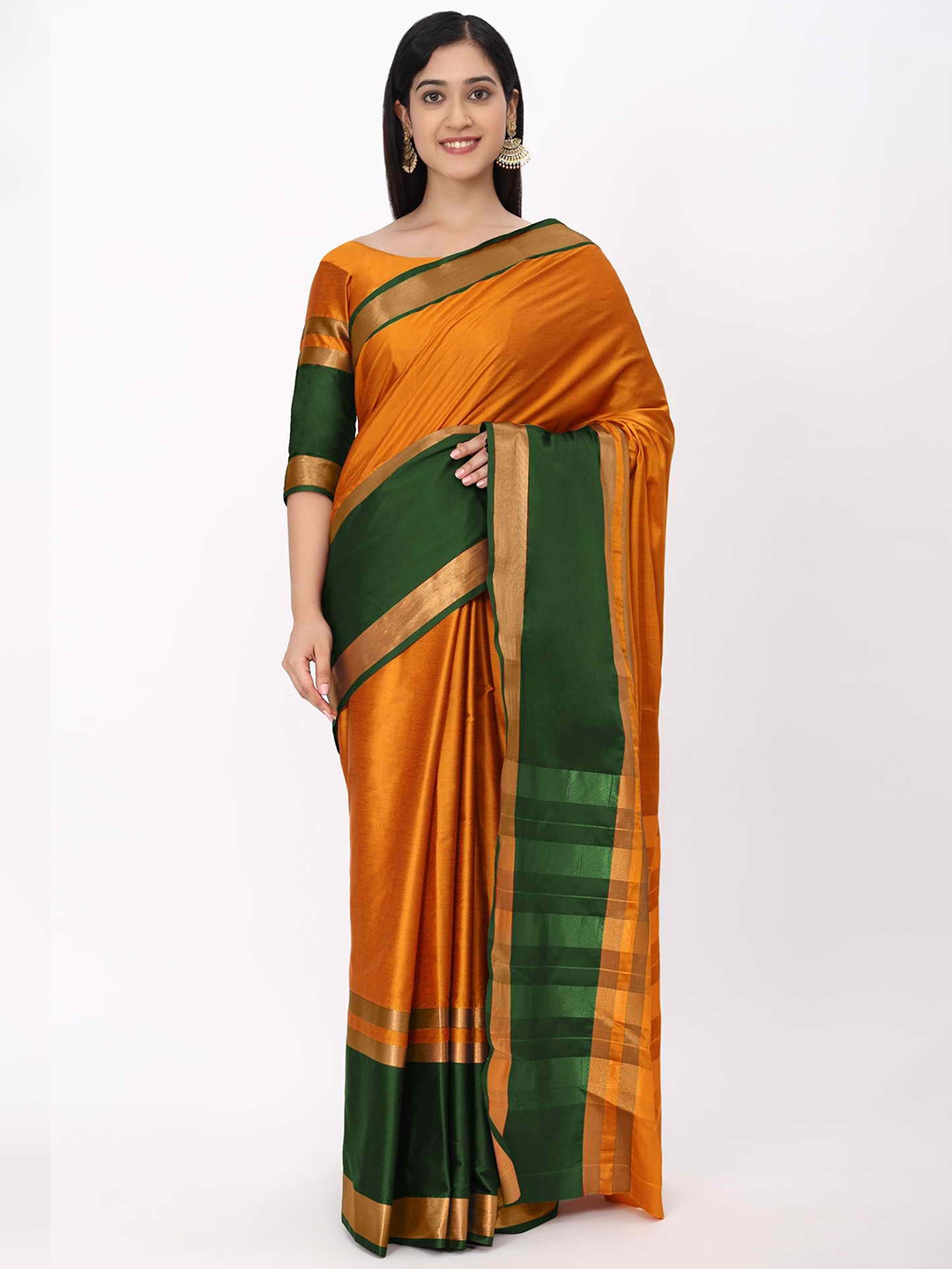 

KALINI Mustard & Green Woven Design Silk Cotton Mysore Silk Saree