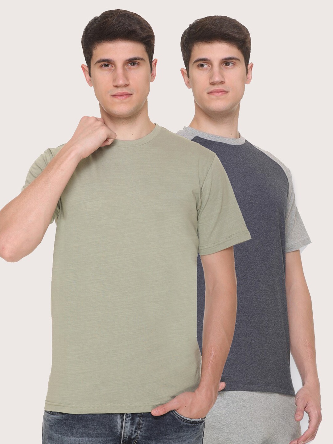 

Obaan Men Green & Grey 2 T-shirt