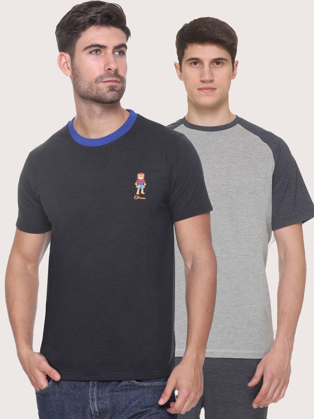 

Obaan Men Pack of 2 Grey Cotton T-shirt