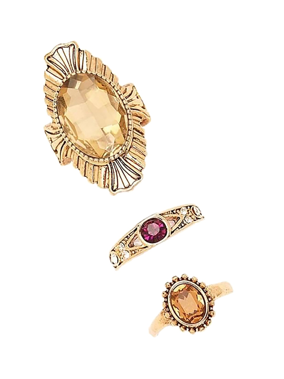 

KACY Women Set Of 3 Gold Crystal Rings