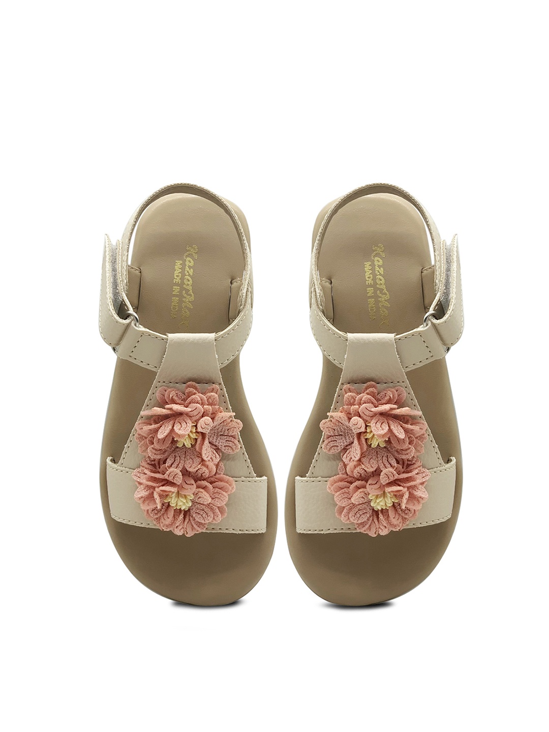 

KazarMax Girls Beige Flower Embellished Open Toe Flats