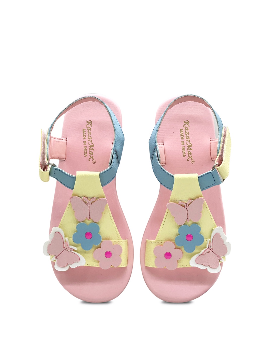 

KazarMax Girls Pink & Yellow Butterfly Floral Patch Open Toe Flats