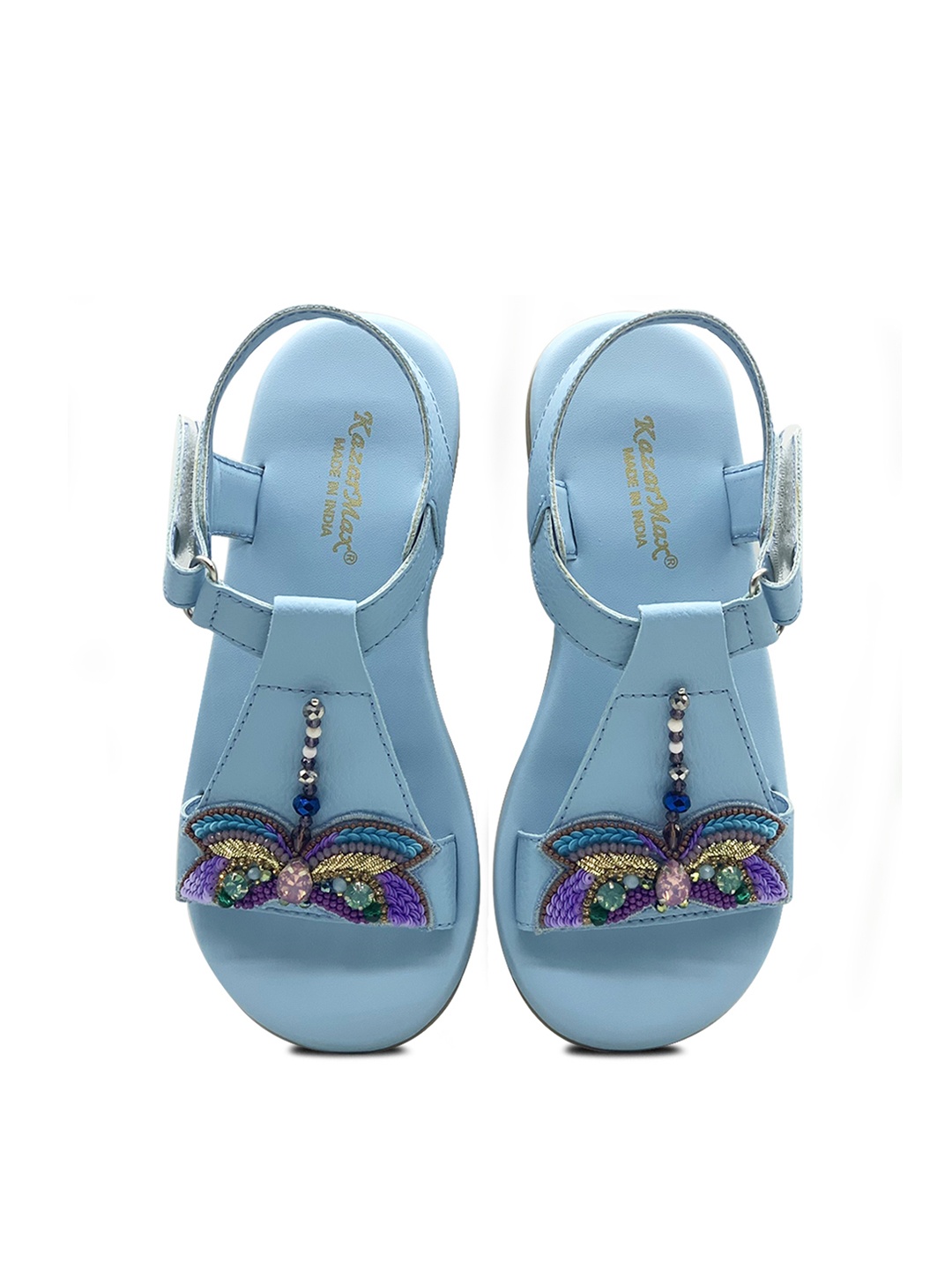 

KazarMax Girls Turquoise Blue Embellished Open Toe Flats
