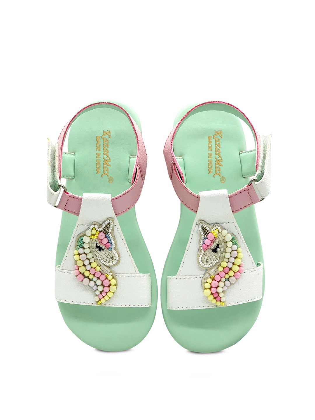 

KazarMax Girls Sea Green & Pink Embellished Open Toe Flats