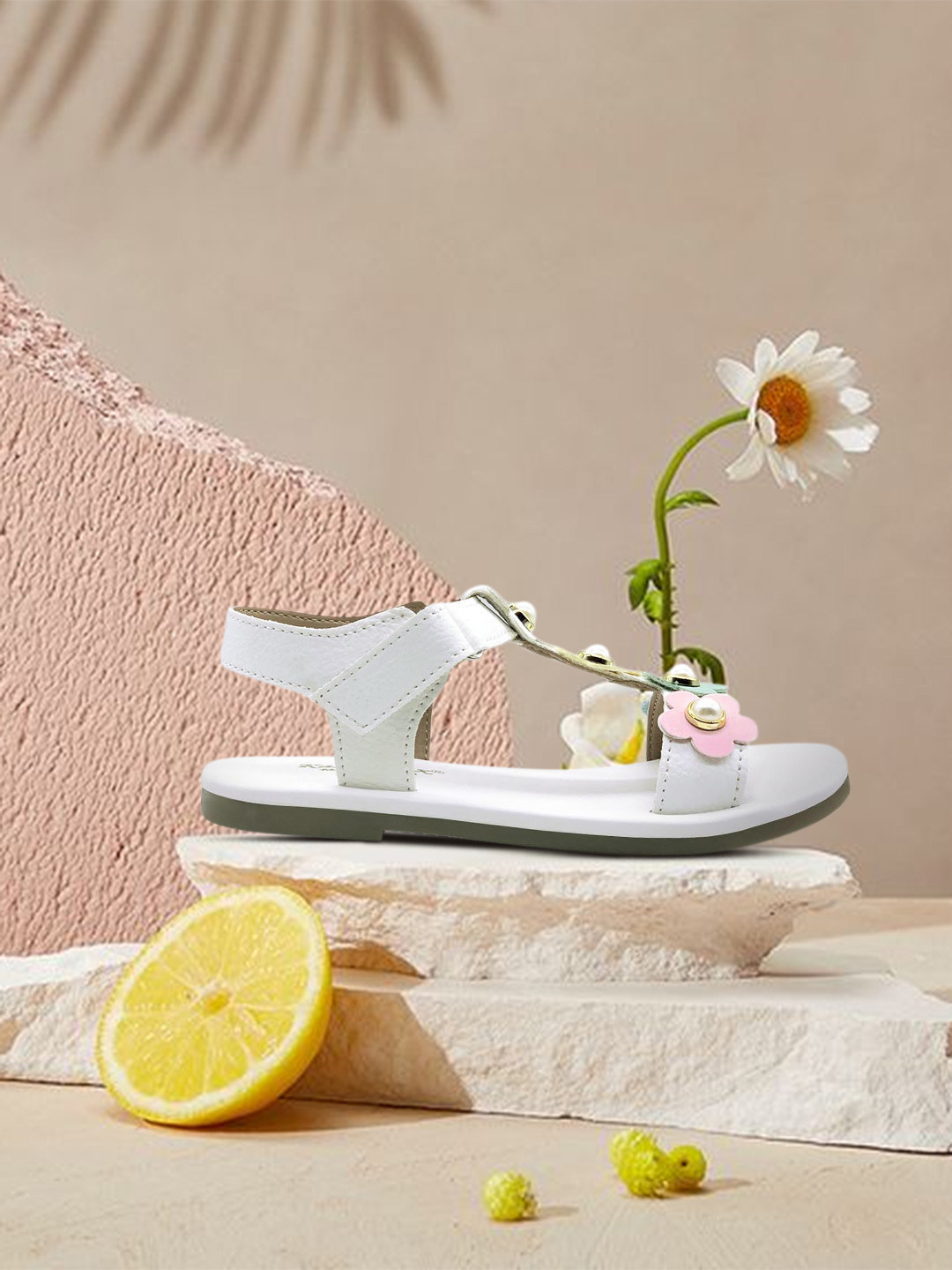 

KazarMax Girls White Embellished Open Toe Flats
