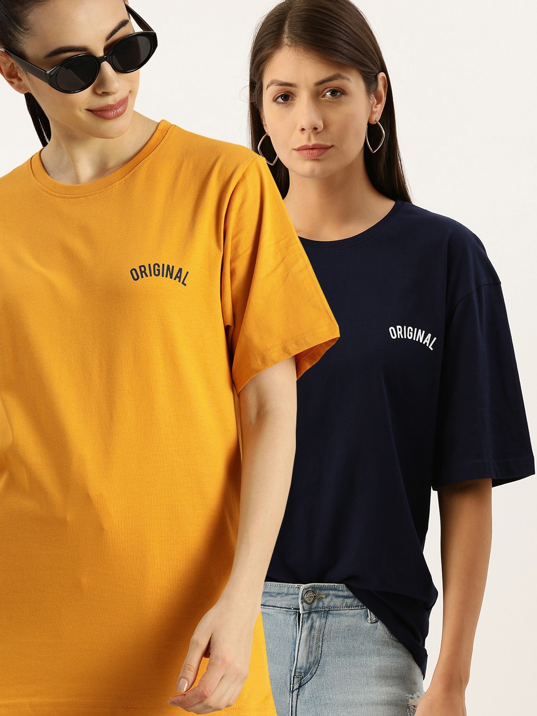 

DILLINGER Women Pack of 2 Loose Fit Pure Cotton T-Shirts, Mustard