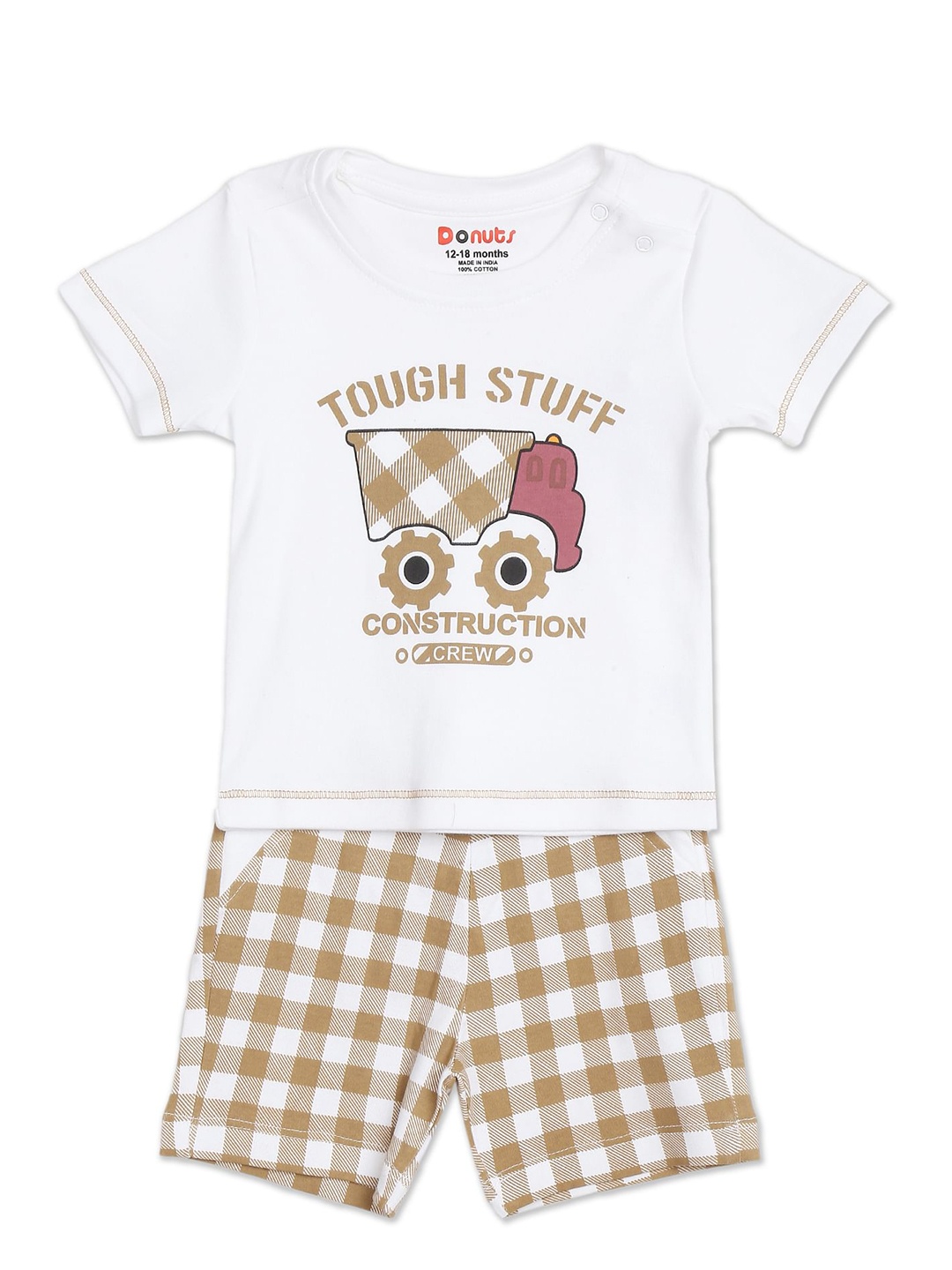 

Donuts Boys White & Brown Printed Pure Cotton T-shirt with Shorts