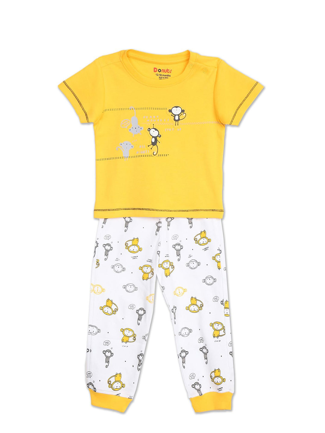 

Donuts Boys White & Yellow Printed T-Shirt with Joggers