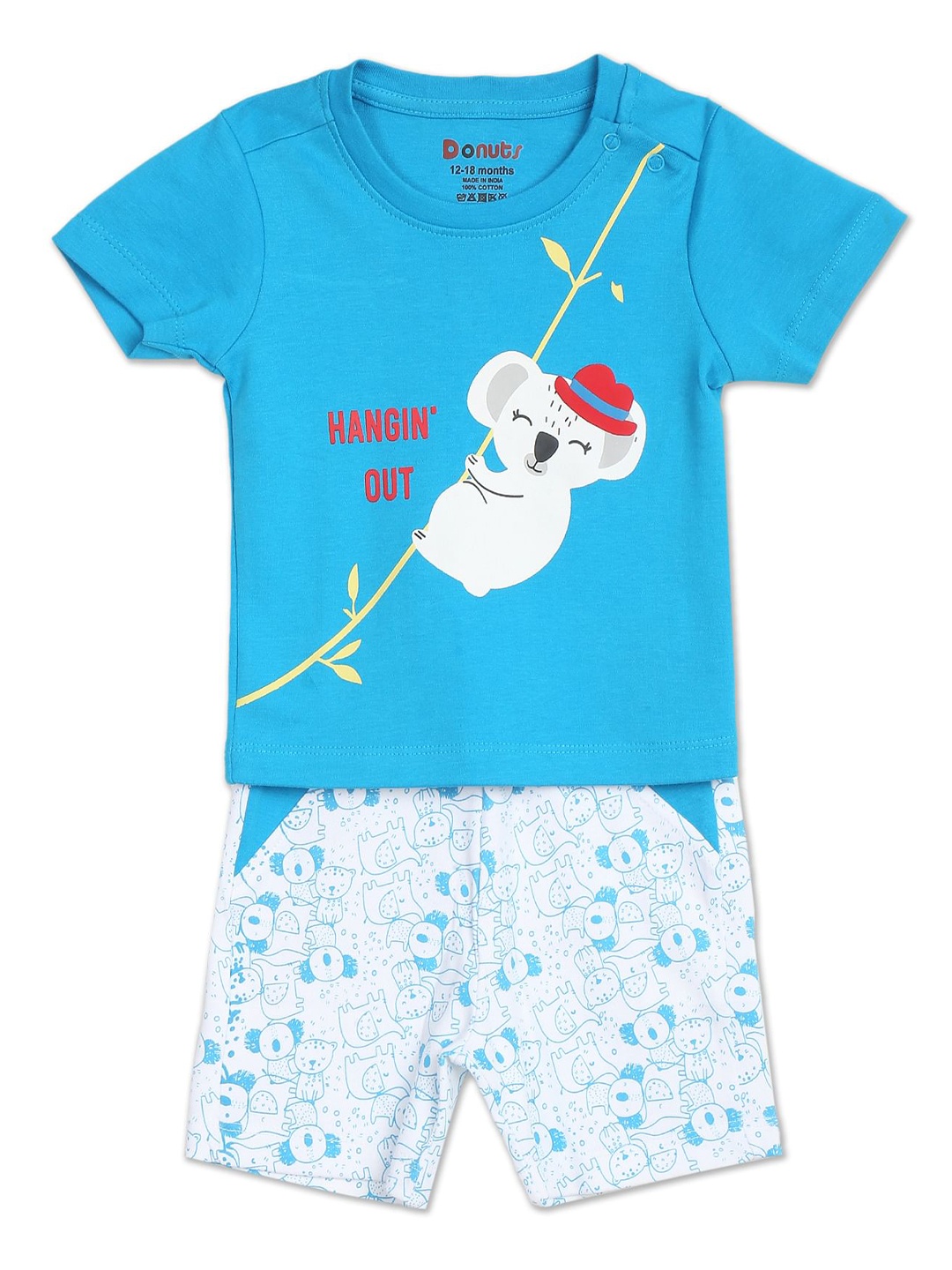 

Donuts Boys Blue & White Printed T-shirt with Shorts