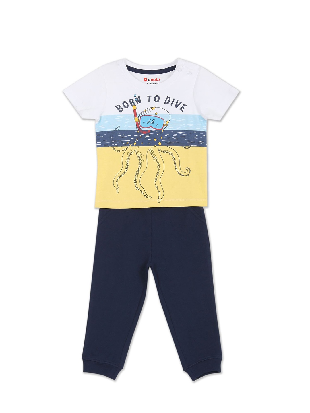 

Donuts Boys White & Navy Blue Printed Co-ords Set