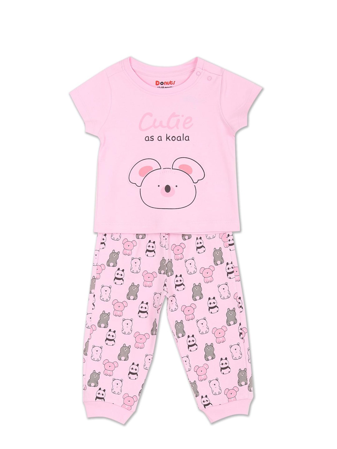 

Donuts Girls Pink Graphic Printed Cotton T-Shirt And Joggers Co-Ord Set