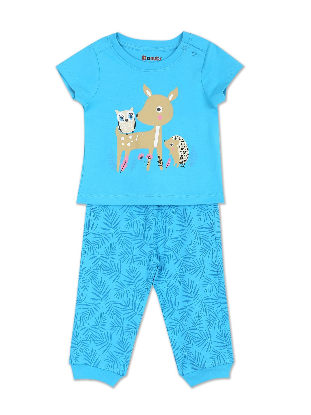

Donuts Girls Blue Graphic Printed Pure Cotton Co-Ords Set, Turquoise blue