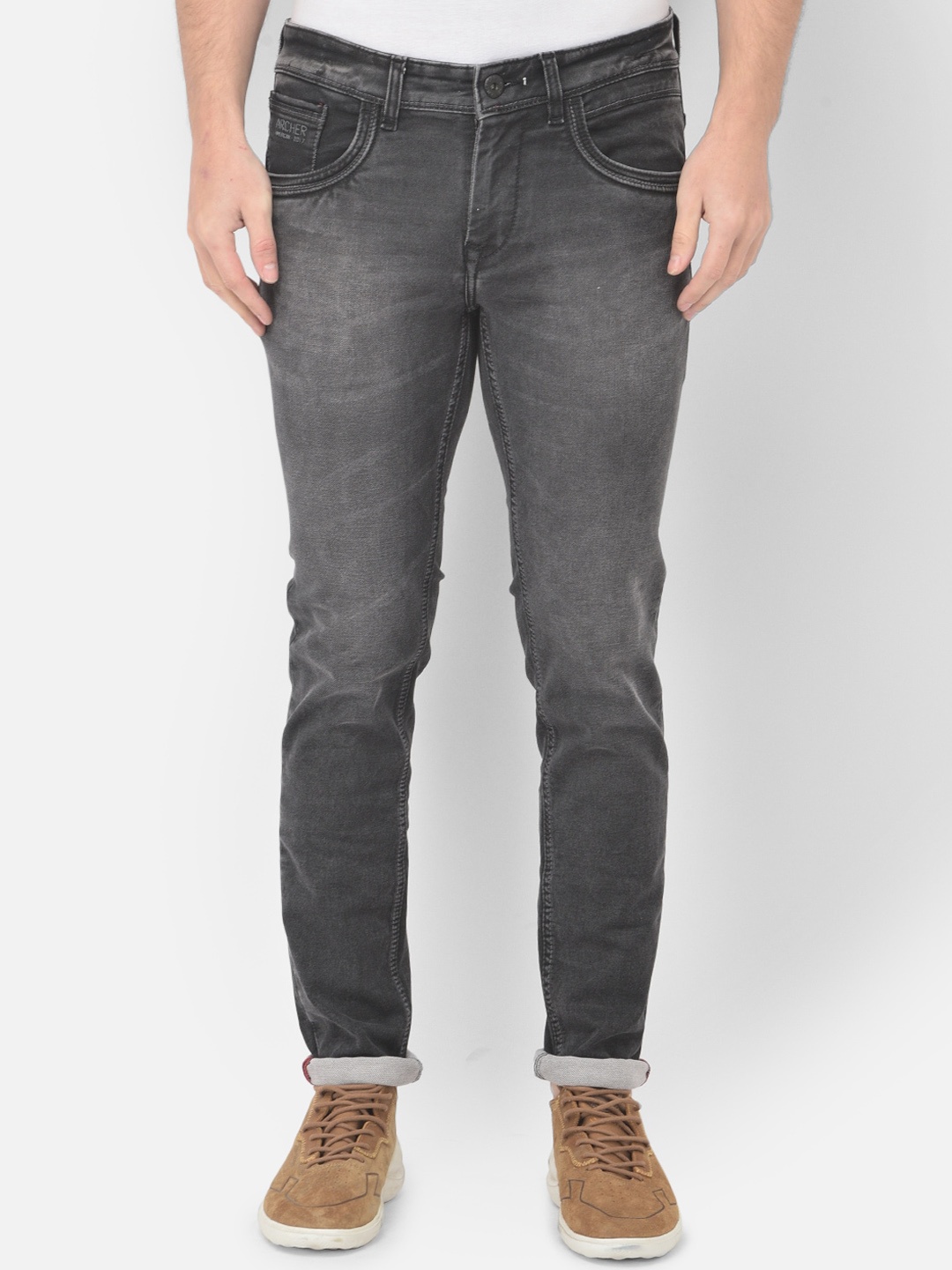 

American Archer Men Black Smart Skinny Fit Low-Rise Heavy Fade Stretchable Jeans