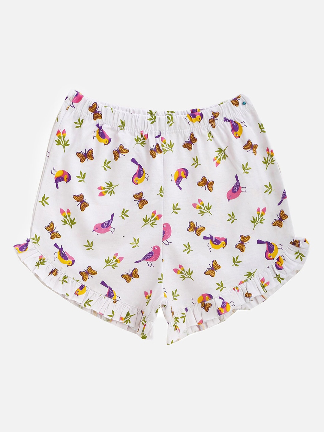 

KIDSCRAFT Girls White Cotton Floral Printed Shorts