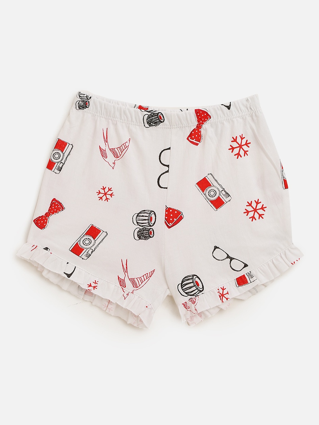 

KIDSCRAFT Girls White Printed Shorts