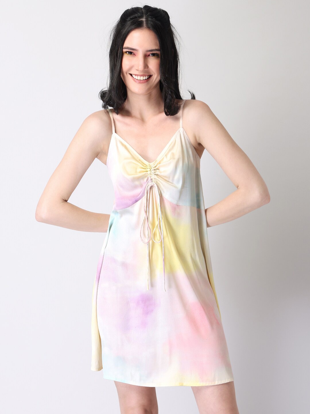 

FabAlley Multicoloured Tie and Dye Satin A-Line Dress, Multi