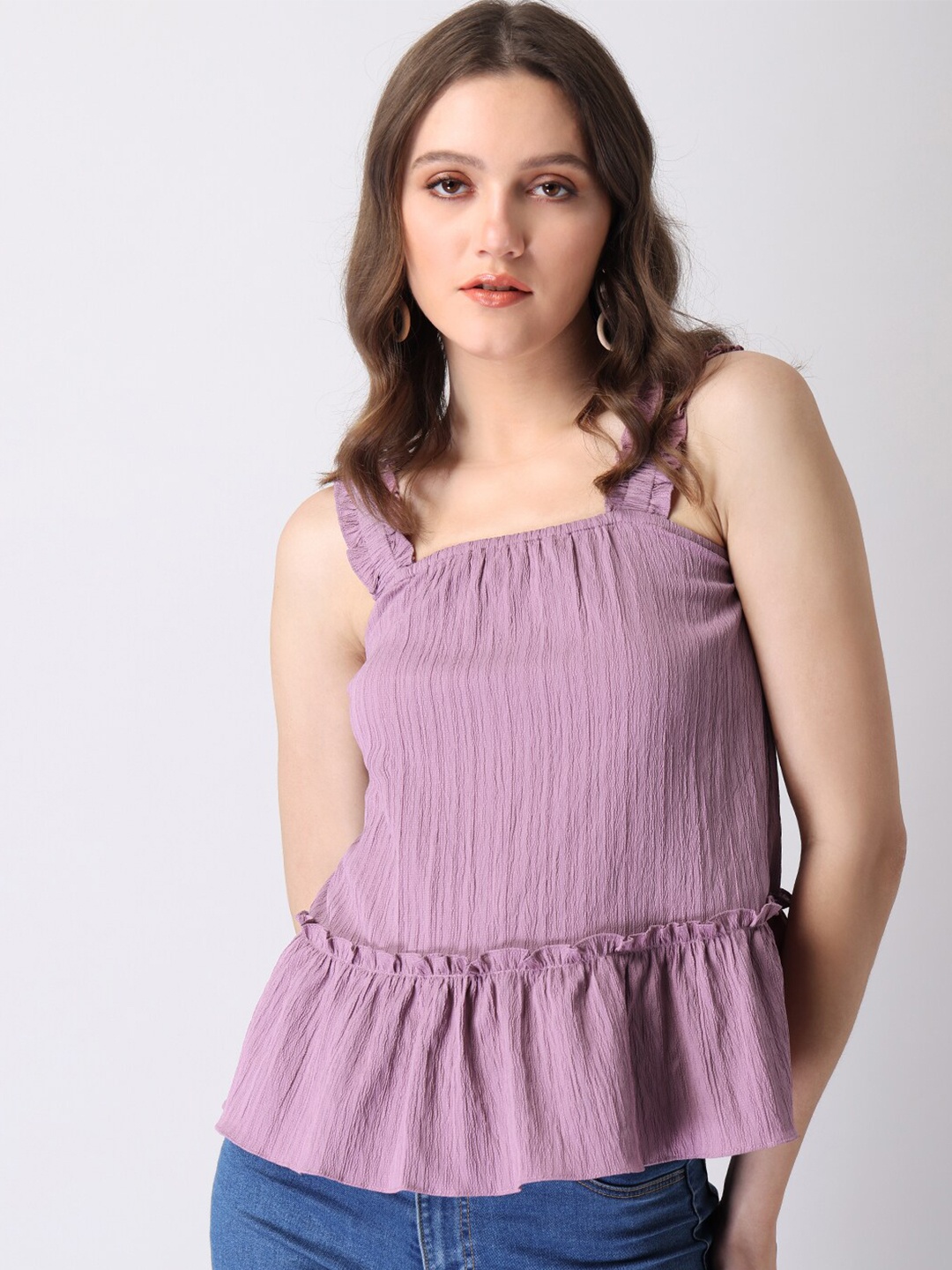 

FabAlley Purple Ruffles Georgette Peplum Top