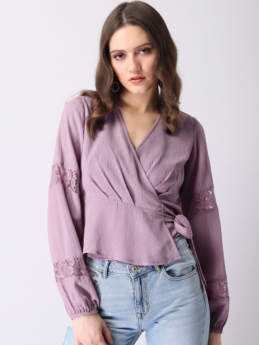 

FabAlley Lavender Lace Inserted Wrap Top