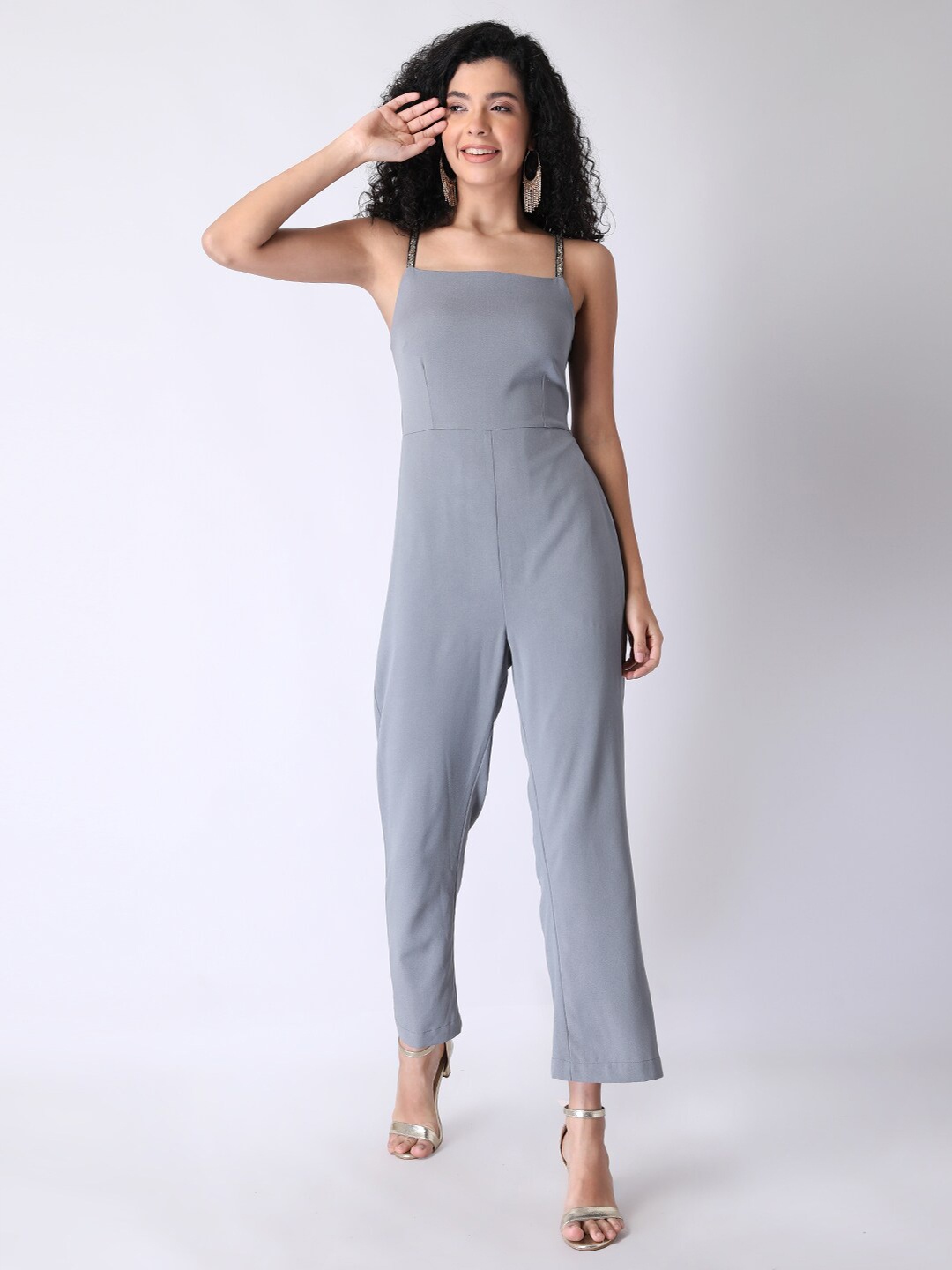 

FabAlley Grey Basic Jumpsuit with Embellished