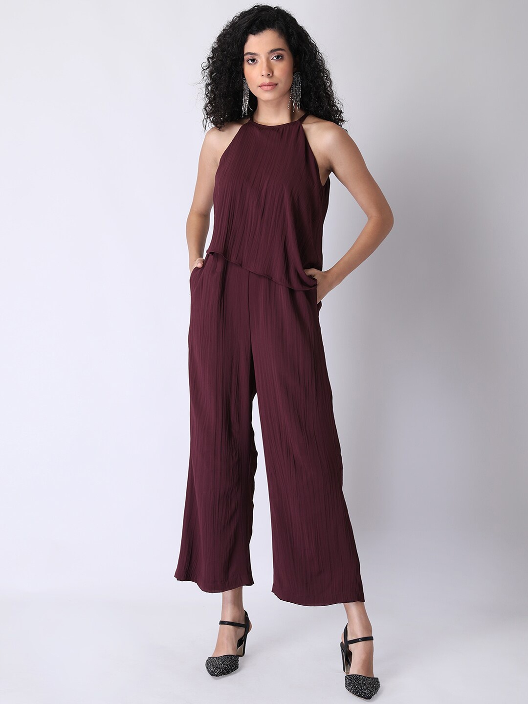 

FabAlley Purple Asymmetric Layered Basic Jumpsuit