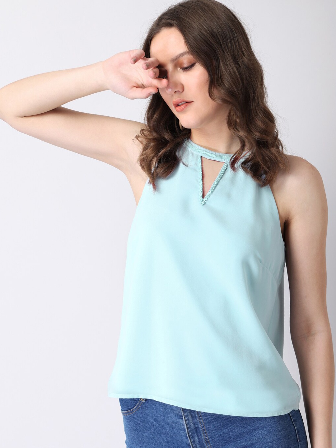 

FabAlley Blue Keyhole Neck Georgette Top